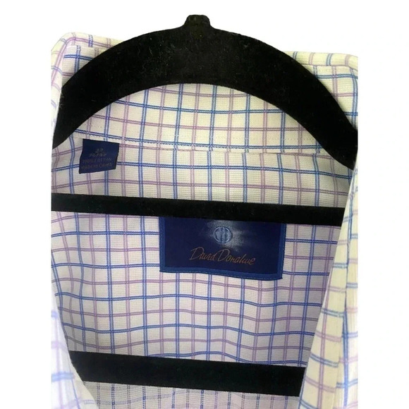 David Donahue Men's White Long Sleeve Button Down Checked Shirt Size 36/37 - Picture 2 of 6